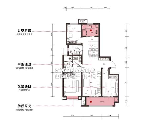 三室两厅两卫 126㎡