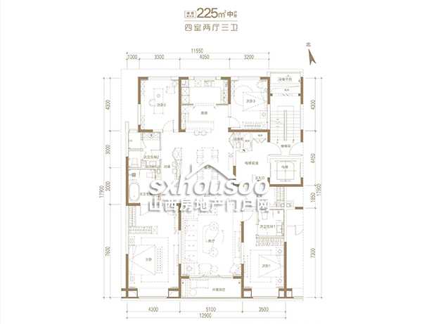 225㎡ 四室两厅三卫