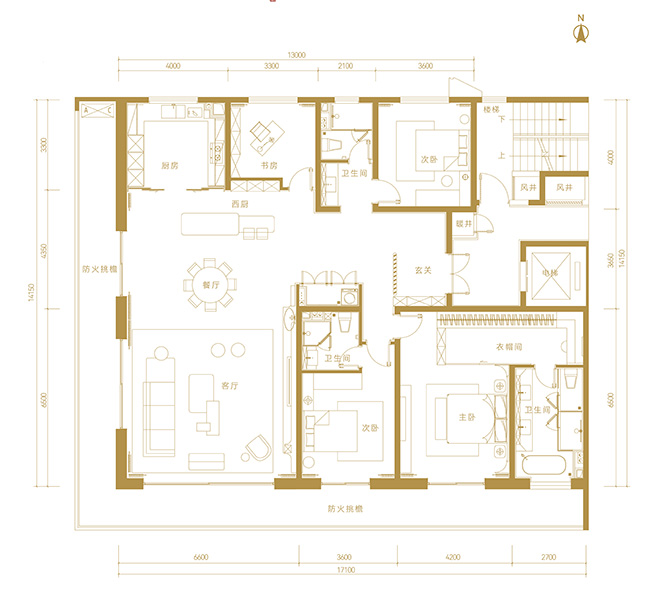 四室两厅三卫  建面约260㎡