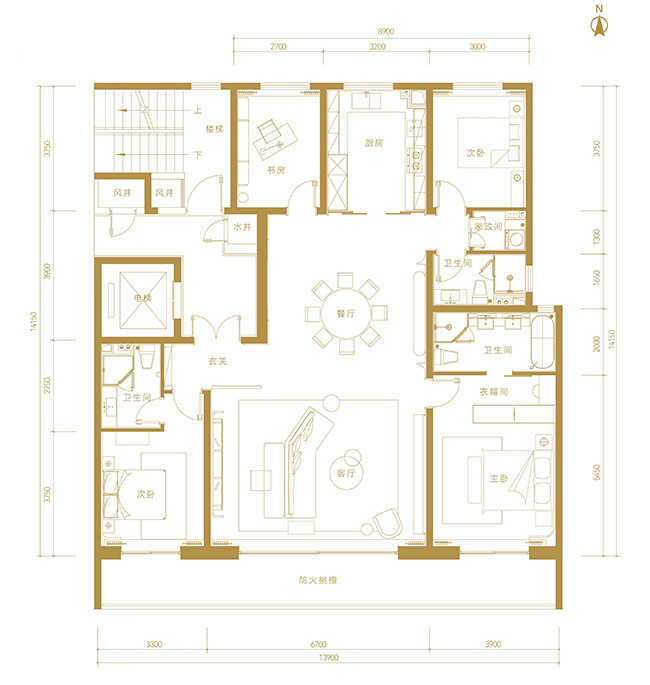 四室两厅三卫  建面约200㎡