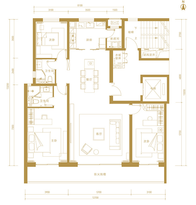 三室两厅两卫  建面约170㎡